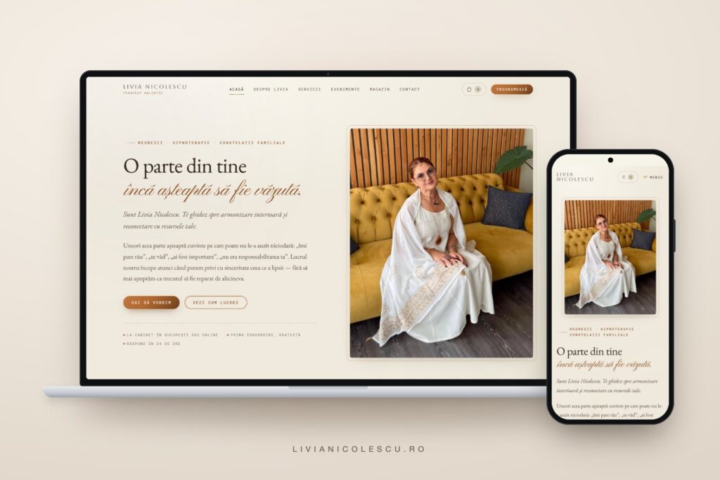 Livia Nicolescu's website on a laptop and a phone