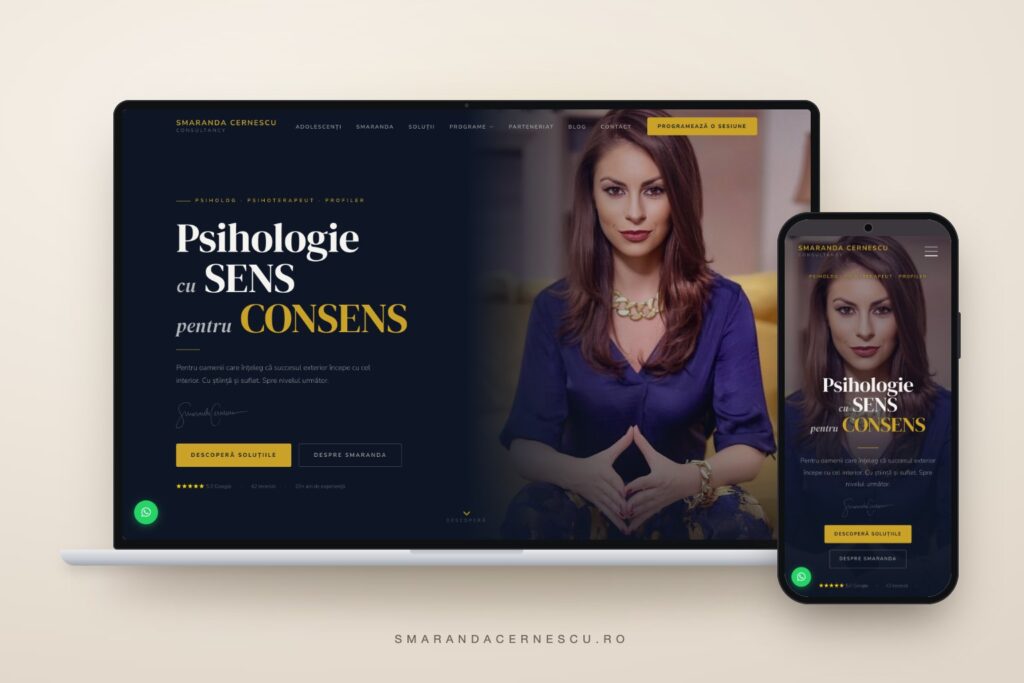 Smaranda Cernescu's website on a laptop and a phone