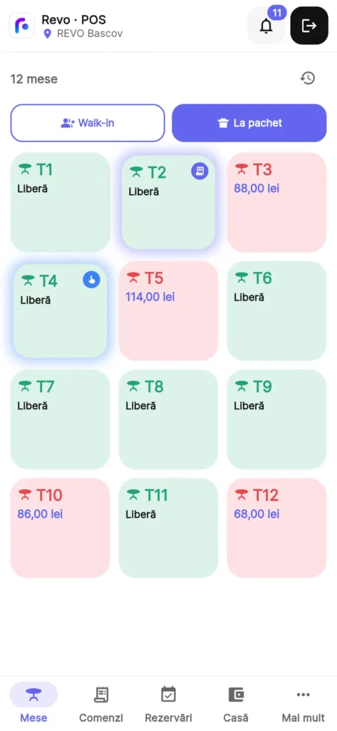 REVO on a phone – the tables and their status