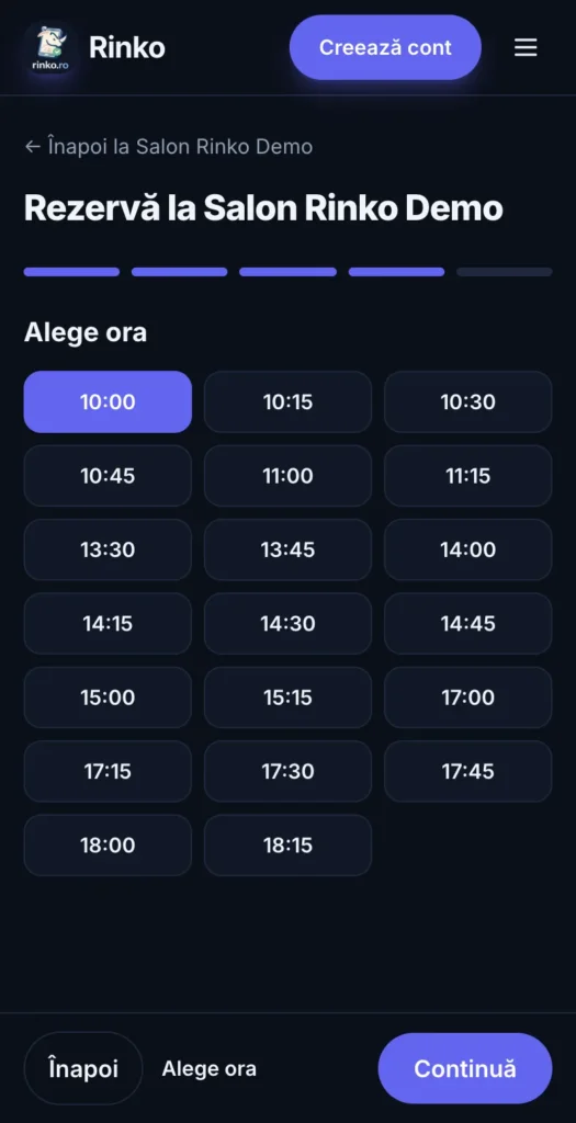 Online booking – choosing the time