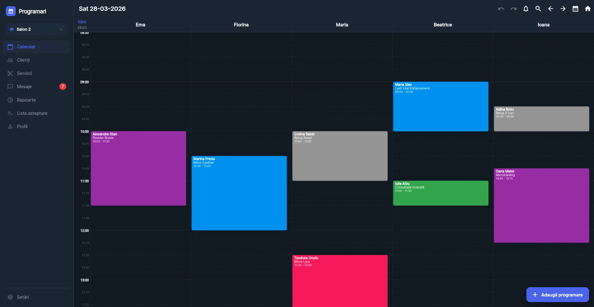The Rinko calendar with the team’s appointments